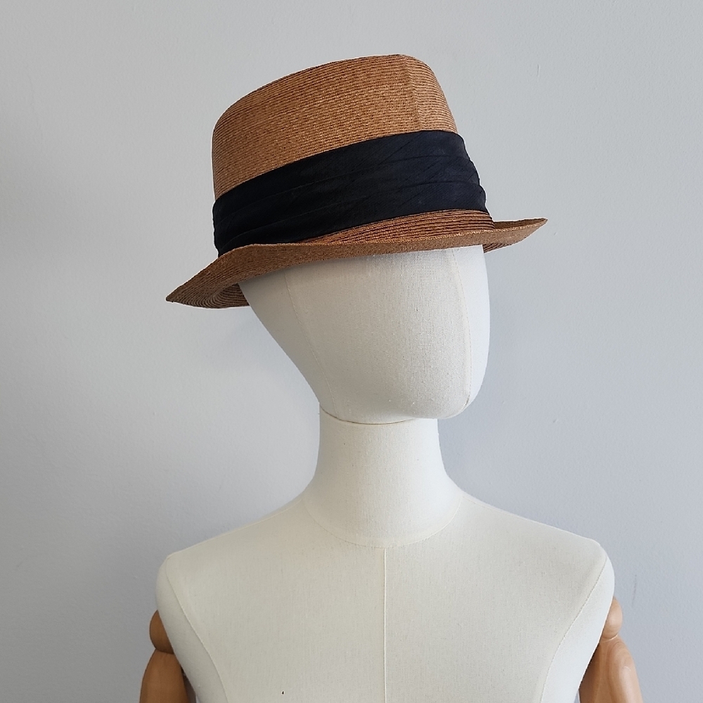 Knox New York Tan and Fedora Hat With Blue Ribbon Size 7 3/8